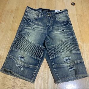 Rue21 Jean Shorts Mens 26‎ Blue Denim Supreme Flex Stretch Distressed NWT